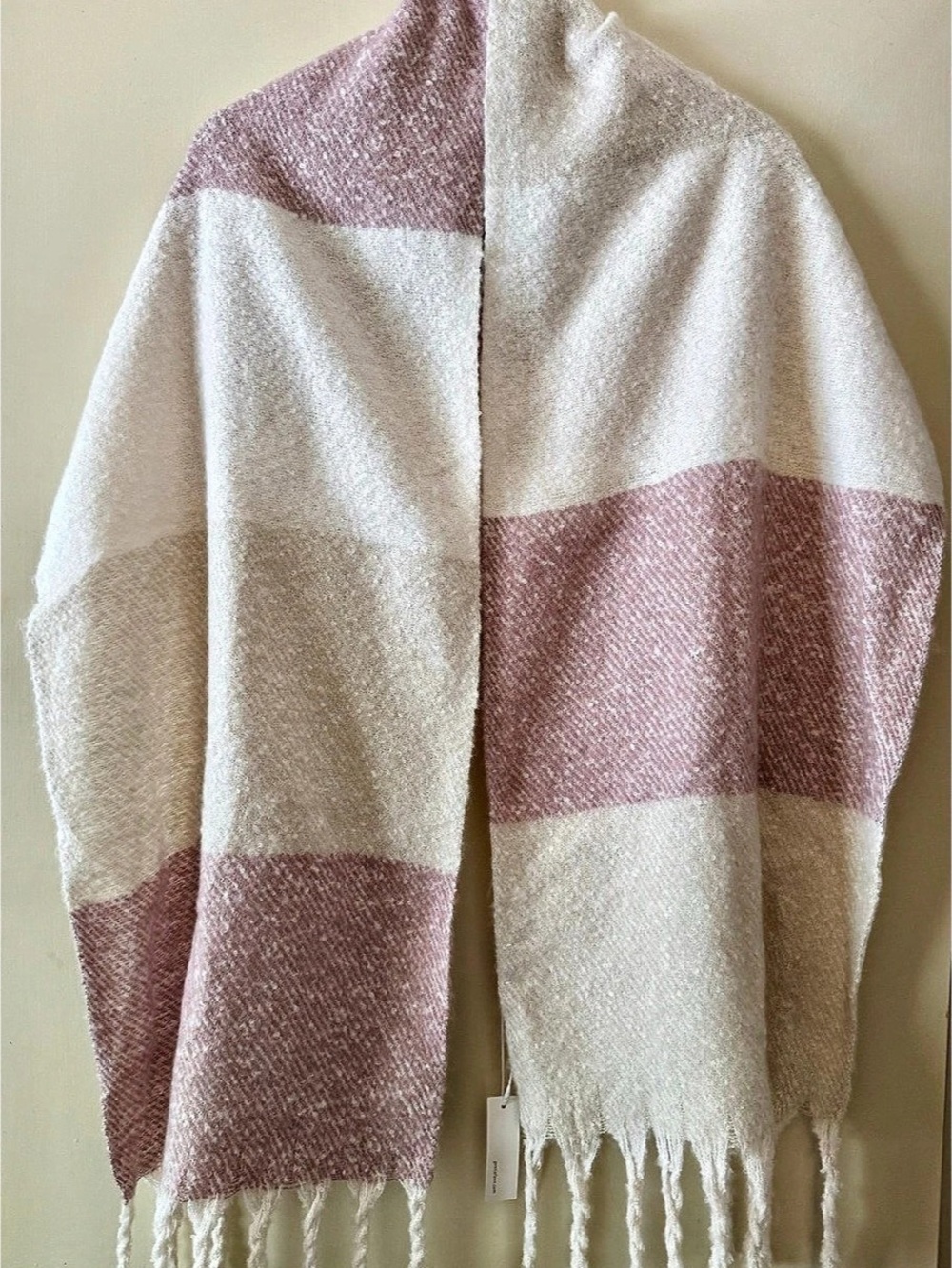 Gentle Fawn Color Block Fringe Scarf in Pink & Cream NWT